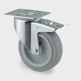 Zwenkwiel met rem 125mm rubber grijs plaat 250kg rollager