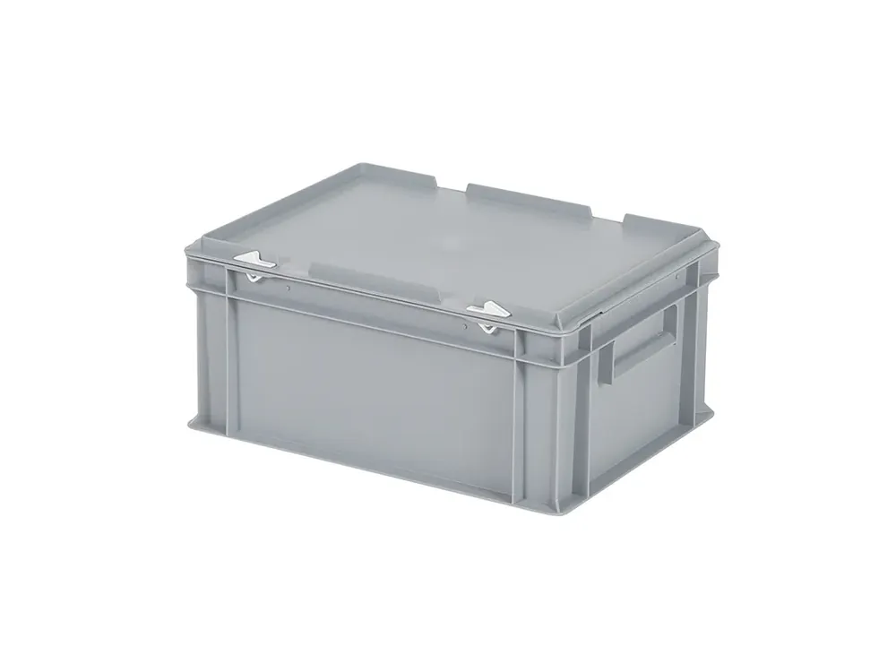 Stapelbak met deksel 400x300x190mm grijs