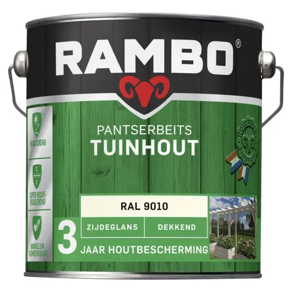 Rambo pantserbeits tuinhout zg dekkend RAL 9010 2,5 liter