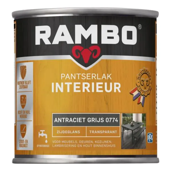 Rambo pantserlak interieur transparant zg antr.grijs 0774 250 ml.
