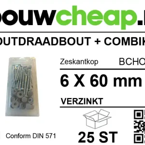 Houtdraadbouten 6X60 verzinkt met combikap