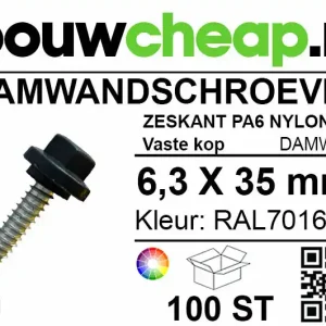 Damwandschroef 6.3x35mm RAL7016