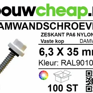 Damwandschroef 6.3x35mm RAL9010