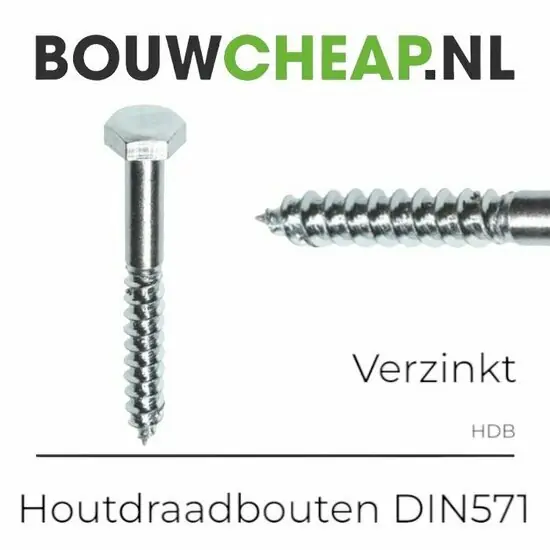 Houtdraadbout verzinkt 8x70mm - DIN 571