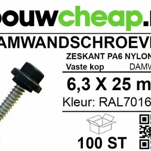Damwandschroef 6.3x25mm RAL7016