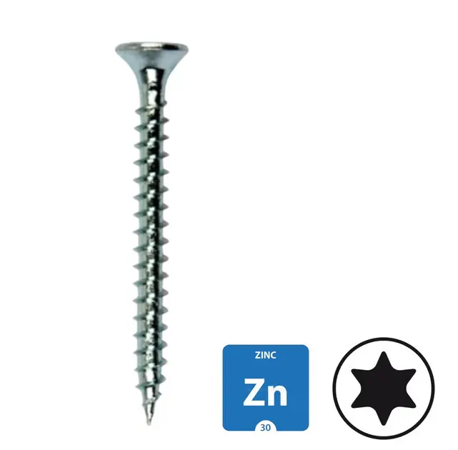 Spaanplaatschroeven - verzinkt- 3.5x12mm - torx 15 - voldraad - 200 stuks