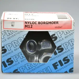 FIS PROFI lage borgmoer M12x12.0 SW-19 metr. nylon-ring verz. staal 8 ds 25 st