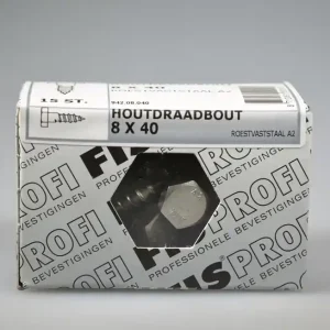 FIS PROFI houtdraadbout 8x40 6-kantkop SW-13 DIN571 rvs A2 AISI304 ds 15 st