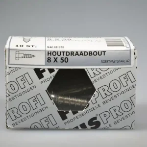 FIS PROFI houtdraadbout 8x50 6-kantkop SW-13 DIN571 rvs A2 AISI304 ds 10 st