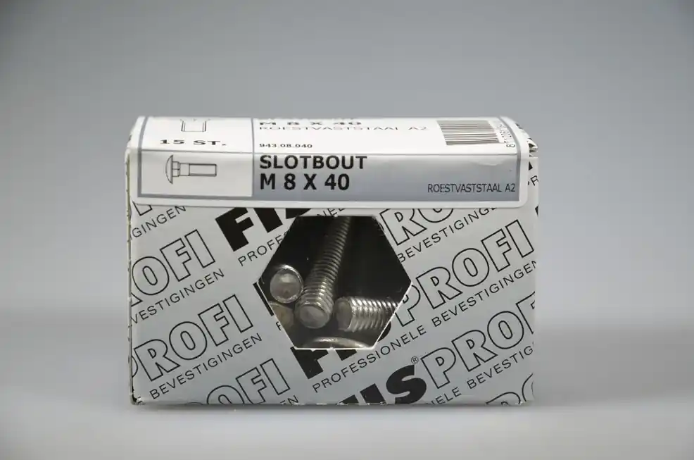 FIS PROFI slotbout M8x40 metr. DIN603 rvs A2 AISI304 ds 15 st