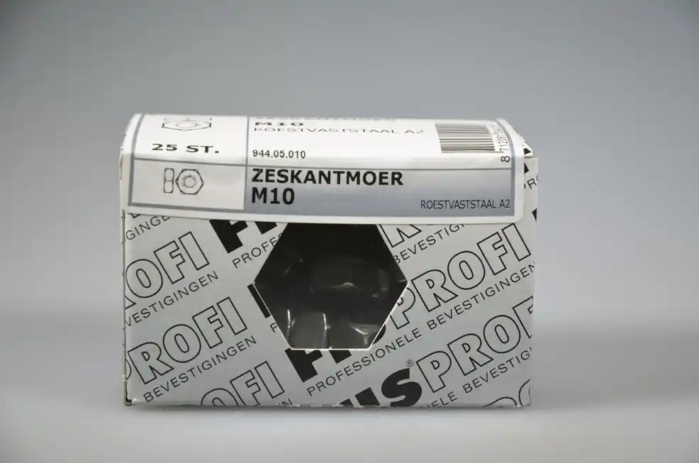 FIS PROFI 6-kantmoer M10x8 SW-17 metr. DIN934 rvs A2 AISI304 ds 25 st