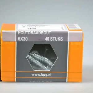 houtdraadbout 6x30 6-kantkop SW-10 verz. DIN571 staal 4.8 ds 40 st