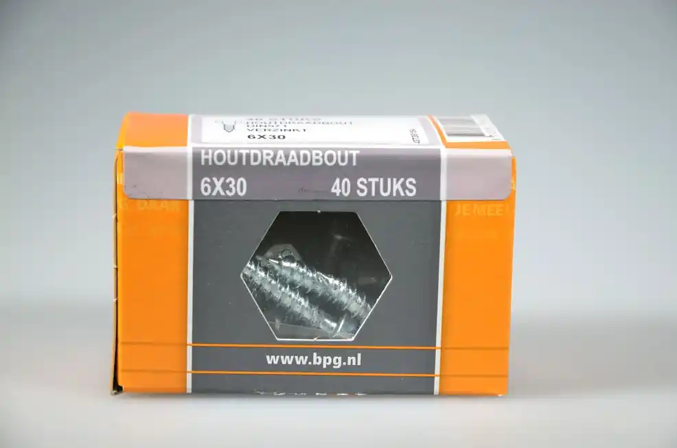 houtdraadbout 6x30 6-kantkop SW-10 verz. DIN571 staal 4.8 ds 40 st