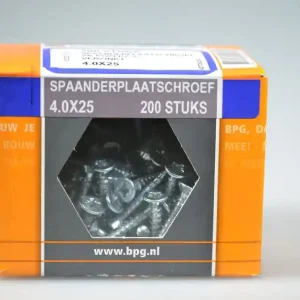 spaanplaatschroef 4.0x25 verz. kop pozidriv voldr neutraal verpakt verz. ds 200 st