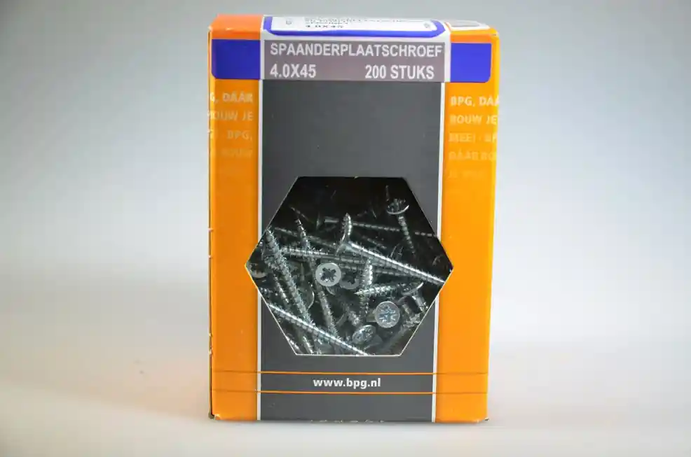 spaanplaatschroef 4.0x45 verz. kop pozidriv voldr neutraal verpakt verz. ds 200 st