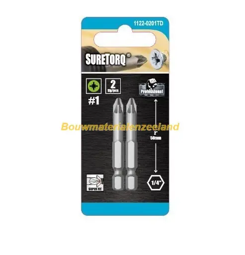 Schroefbit PoziDriv Power Bit PZ1 lengte=50mm,2 op kaart ( ST1122-0201TD )