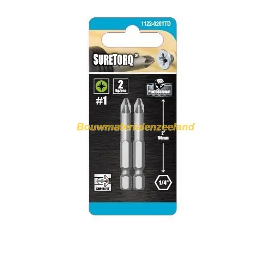 Schroefbit PoziDriv Power Bit PZ2 lengte=50mm, 2 op kaart ( ST1122-0202TD )