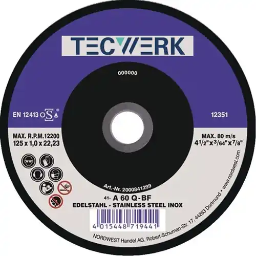 DOORSLIJPSCHIJF ACTION D125X1MM RECHT RVS GAT 22,23 MM TECWERK