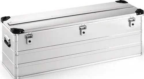 ALUMINIUM BOX L1182XB385XH410MM 163 L MET KLAPDEKSEL EN STAPELHOEKEN