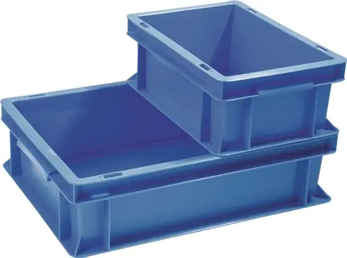 TRANSPORTSTAPELBAK L600XB400XH120MM BLAUW PP SCHELPGREEP ZIJWANDEN GESLOTEN PROM
