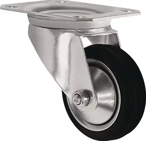 ZWENKWIEL WIEL D. 125MM DRAAGVERMOGEN 100KG MASSIEF RUBBER PLAAT L105XB80MM