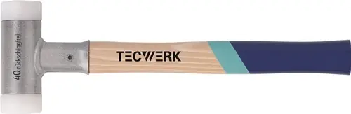 KUNSTSTOFHAMER LENGTE 420MM KOP D. 60MM HICKORY TERUGSLAGVRIJ HARD NYLON WIT