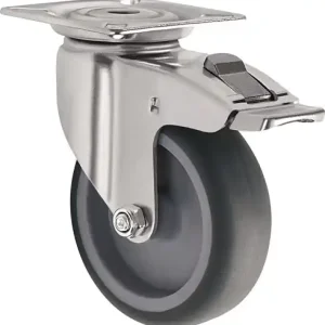 ZWENKWIEL MET TOTAALKLEM WIEL D. 100MM DRAAGVERMOGEN 100KG MET SCHROEFPLAAT GL
