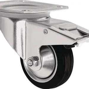 ZWENKWIEL WIEL D. 125MM DRAAGVERMOGEN 100KG MET TOTALE REM VAN MASSIEF RUBBER