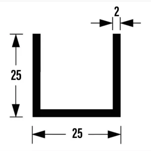 U-PROF ALU BRUTE 25X25X25X2MM 5M