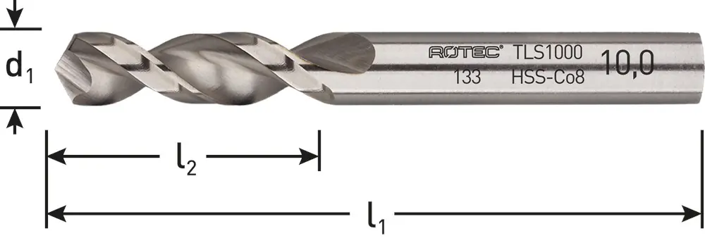 HSS-E PLAATWERKBOOR, DIN 1897, TYPE TLS1000, ø8,3