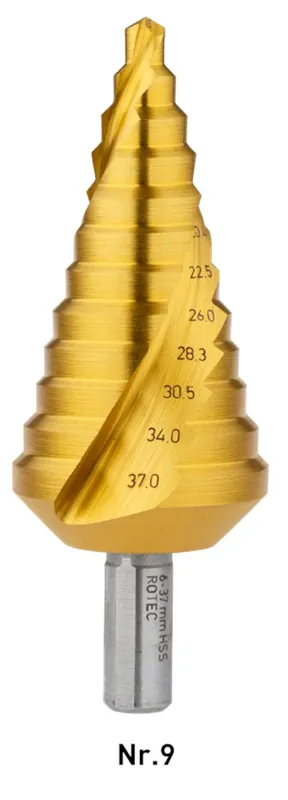 HSS TRAPPENBOOR TIN-GECOAT, NR.9 ø6-37