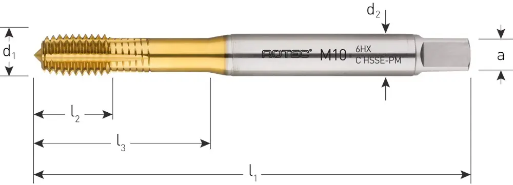 HSS-E PM ROLTAP, DIN 371, TIN-GECOAT, M5