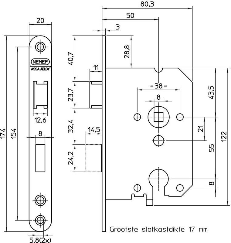 1269/5-50 DR.1+3 KRIMP DEURSLOT, DM50MM, PC55MM, KRUKGAT 8MM, VOORPLAA