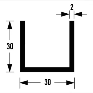 U-PROF ALU BRUTE 30X30X30X2MM 6M