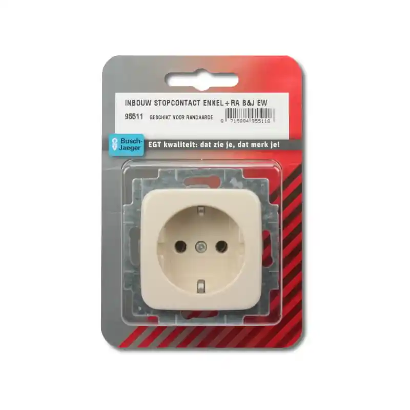 BUSCH-JAEGER INBOUW ENKEL RANDAARDE STOPCONTACT KLEUR CREME EW