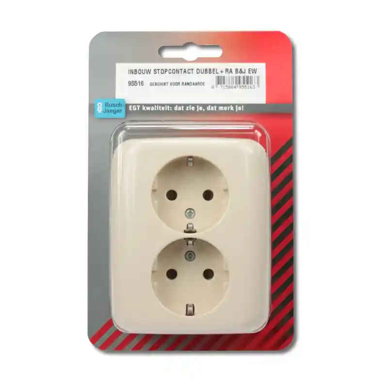 BUSCH-JAEGER INBOUW DUBBEL STOPCONTACT RANDAARDE KLEUR CREME EW