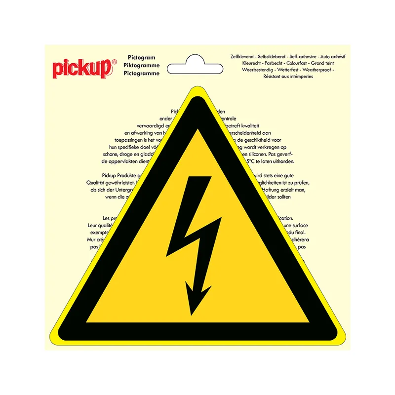 STICKER GEVAARLIJKE ELEKTRISCHE SPANNING PICTO 200 MM DRIEHOEK