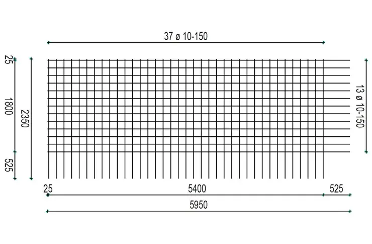 Bouwstaalmat B 524-A, 10/150mm, 5,95x2,35m