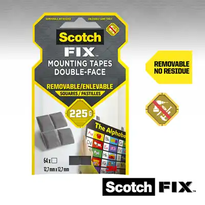 1071433 - SCOTCH-FIX™ VERWIJDERBARE MONTVIERKANTJES 7MMX12,7MM, 64 VIE