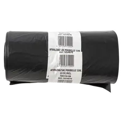 1054870 - AFVALZAK 120 LITER, ZWART LDPE25 ST PER ROL