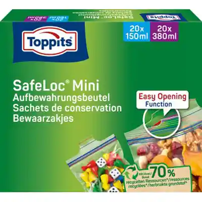 1067514 - TOPPITS SAFELOCZAKJES MINI 150ML(20 STUKS) & 380ML(20 STUKS)