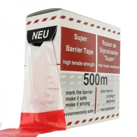 Afzetlint HDPE (D) rood-wit 80 mm x 35 mu rol 500 m