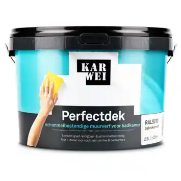 Karwei Perfectdek Badkamer schimmelbestendig muurverf RAL 9010 mat 2,5 liter