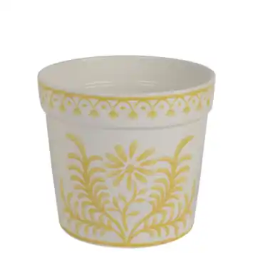 Keramieken pot Ø21x19 cm wit en geel