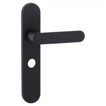Karwei deurkruk set Bolton ovaal schild vrij-bezet sluiting 63/8 mm zwart RVS