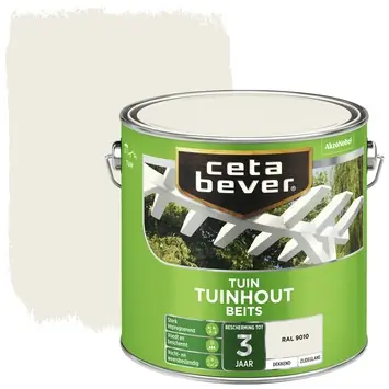 CetaBever Tuinhoutbeits zijdeglans dekkend RAL 9010 gebroken wit 2,5 liter