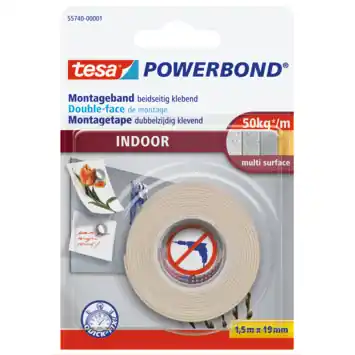 Tesa Powerbond Indoor montagetape wit 19 mm x 1,5 m