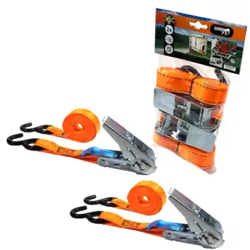 Jumbo spanband oranje 25mm met ratel en S haken 350 cm (2 stuks)
