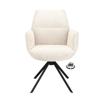 Eetkamerstoel Onne Lodge linen wit jacquard stof met armleuning