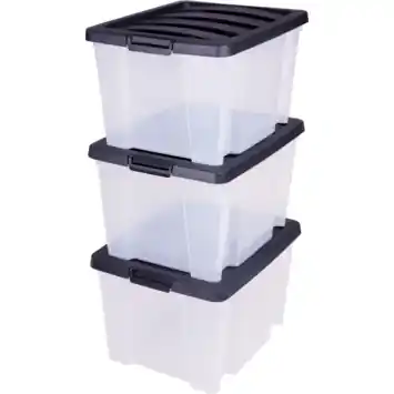 IRIS Handybox Opbergbox - 15L - Kunststof - Transparant/Zwart - Set van 3